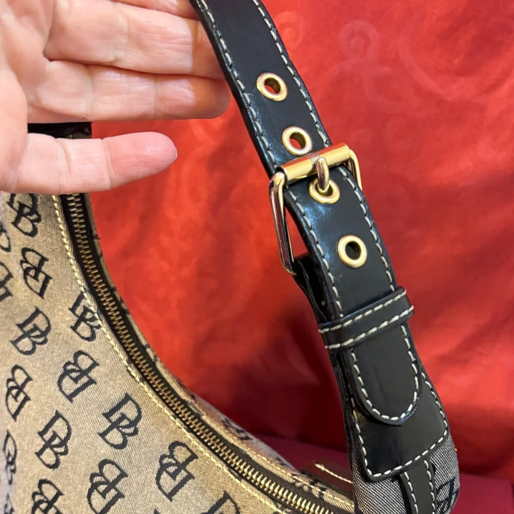 Dooney & Bourke Tan and Black Logo Hobo Bag